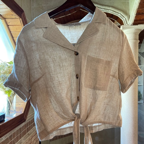 Tops - Linen Tie Crop Top